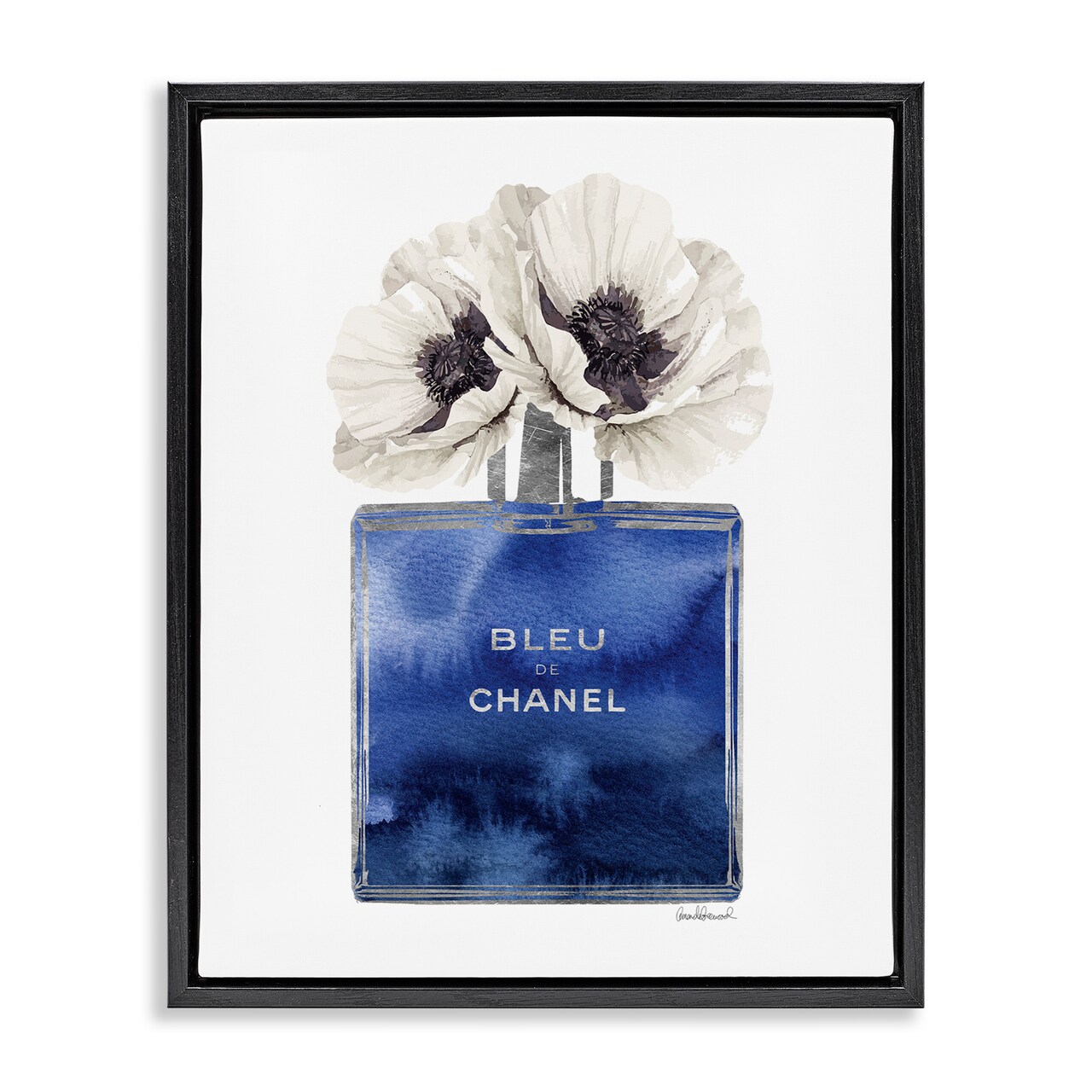 Stupell Industries Blue Watercolor Floral Perfume Framed Floater Canvas Wall Art